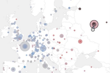 Карта Европы с результатами физических научных центров
