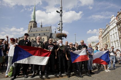 Демонстрация националистов в Плзене 24 августа 2013 года. 