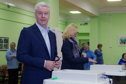 Сергей Собянин на избирательном участке в Москве