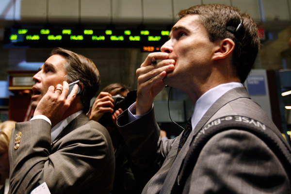 Трейдеры на Нью-йоркской фондовой бирже, октябрь 2008 года