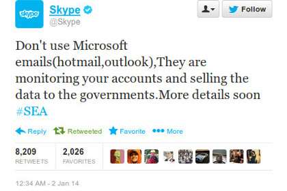 Скриншот взломанного твиттера компании Skype