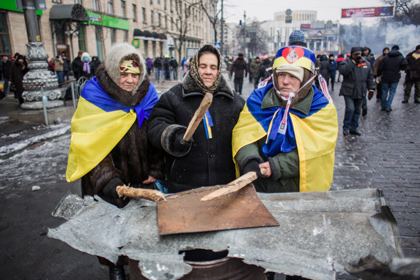 Сторонники евроинтеграции Украины на улице Грушевского в Киеве