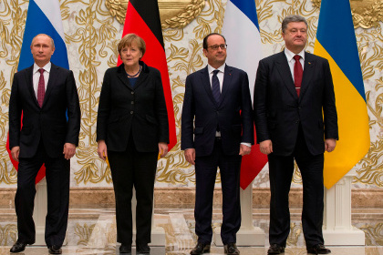 Владимир Путин, Ангела Меркель, Франсуа Олланд, Петр Порошенко
