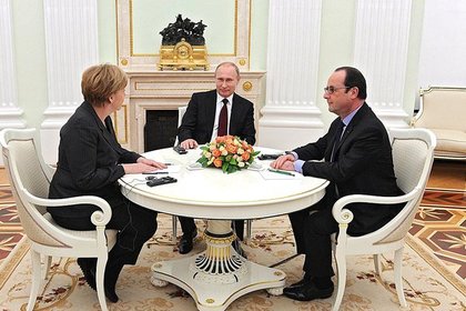 Ангела Меркель, Владимир Путин и Франсуа Олланд