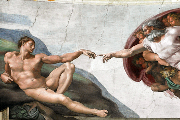 Фрагмент картины Микеланджело «Сотворение Адама»