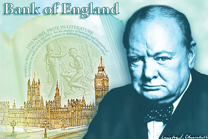 Купюра достоинством 5 фунтов с изображением Уинстона Черчилля