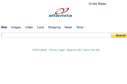 Скриншот заглавной страницы AltaVista