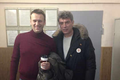 Алексей Навальный и Борис Немцов в ОВД «Тверской»