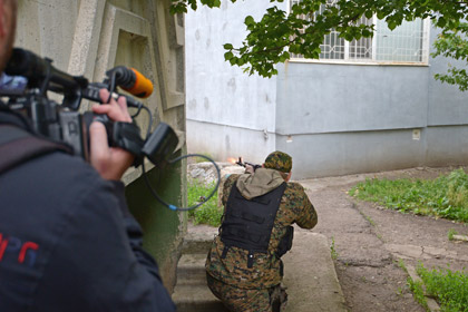 Съемка репортажа на окраине Луганска