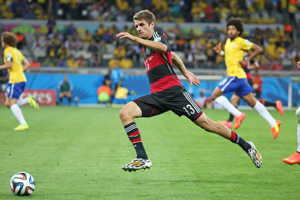 Томас Мюллер во время матча Германия — Бразилия, 8 июля 2014 года