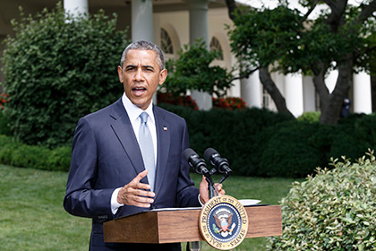Барак Обама на брифинге в Вашингтоне 21 июля 2014 года 