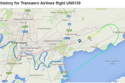 Начало траектории рейса UN9159/TSO9159 после дозаправки в Краснодаре