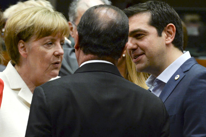 Ангела Меркель и Алексис Ципрас на саммите лидеров еврозоны в Брюсселе, 12 июля