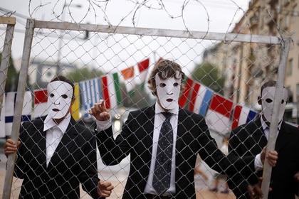 Активисты на акции за права мигрантов в Софии. Архивное фото.