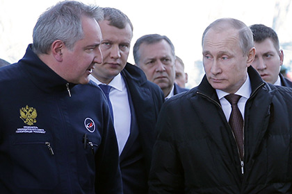 Дмитрий Рогозин и Владимир Путин на космодроме Восточный