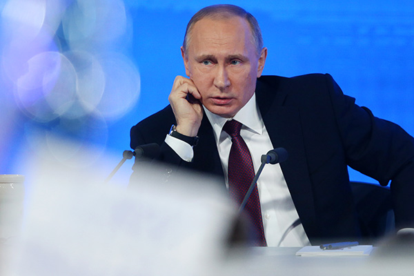 Владимир Путин во время большой пресс-конференции